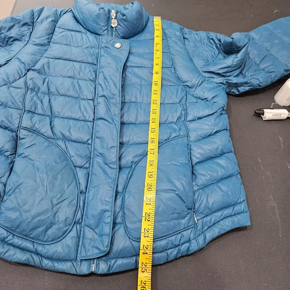 Calvin Klein Womens Packable Premium Down Puffer Jacket L Teal Blue Lightweight